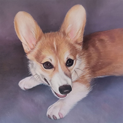Hand Painted Oil Painting Portrait of A Cute Brown Dog Lying on Floor,by myDaVinci - myDaVinci